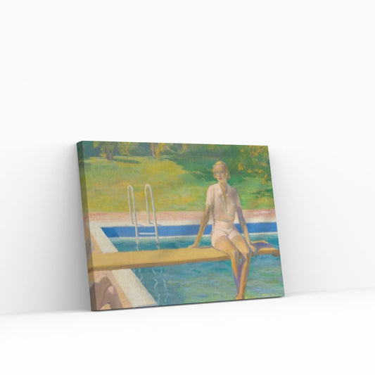 Girl At The Swimming Pool Canvas Wall Art ,Swimming Pool Wall Art Print, Pretty Girl Summer Portrait - Y Canvas