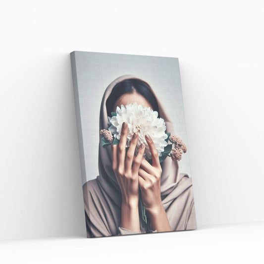 Woman Portrait Flower Head Canvas Wall Art - Y Canvas