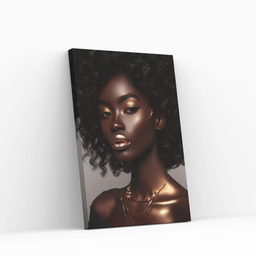 African Black Woman Gold Make-up Canvas Portrait Canvas Wall Art - Y Canvas