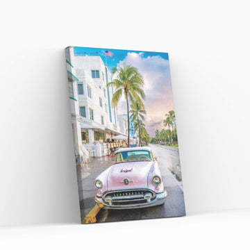 Vintage Pink Ocean Drive Canvas Wall Art - Y Canvas