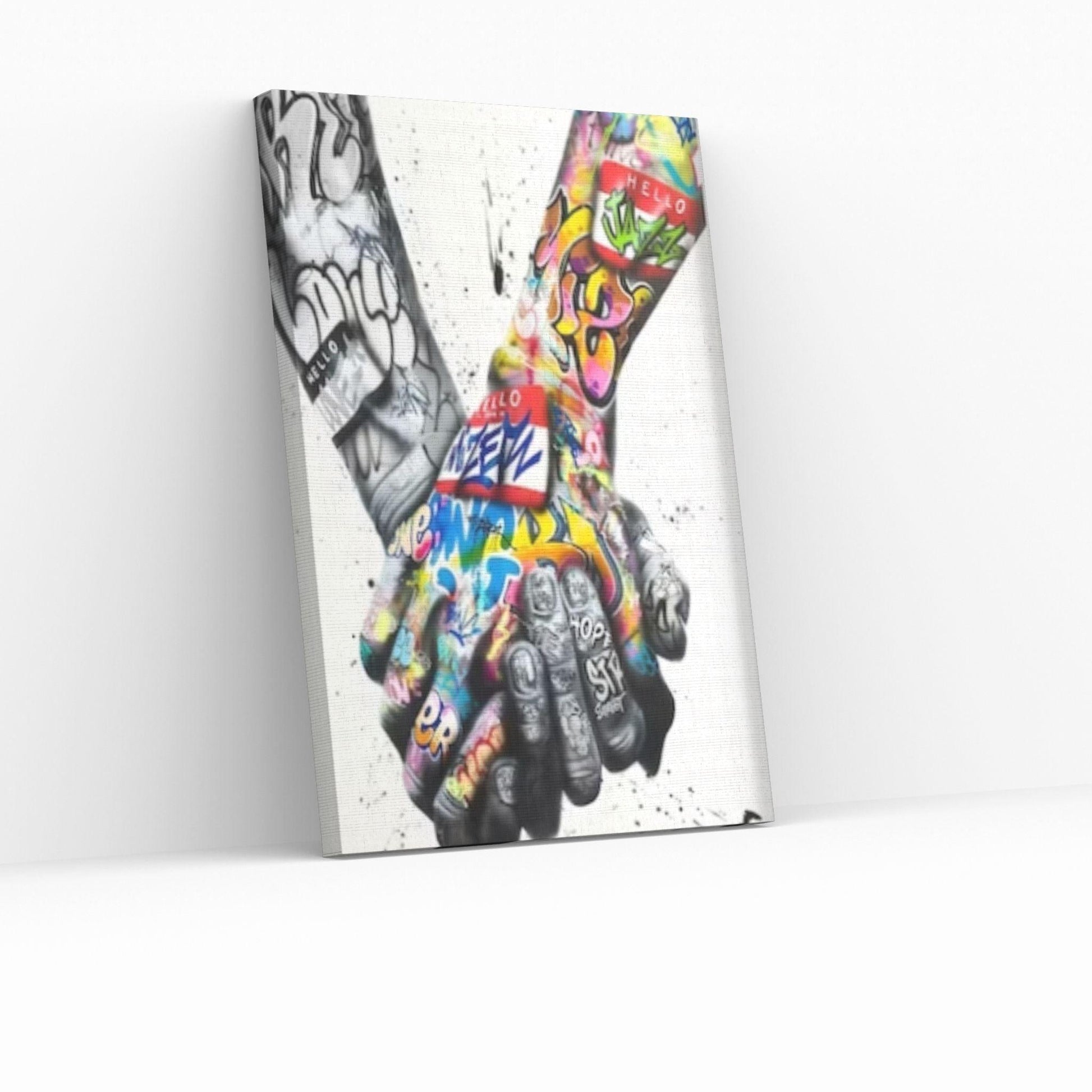 Street Art Hands Banksy Canvas Wall Art Decor Frame Option, Holding Hands Poster, Hands Print Wall Art Banksy Graffiti Art - Y Canvas