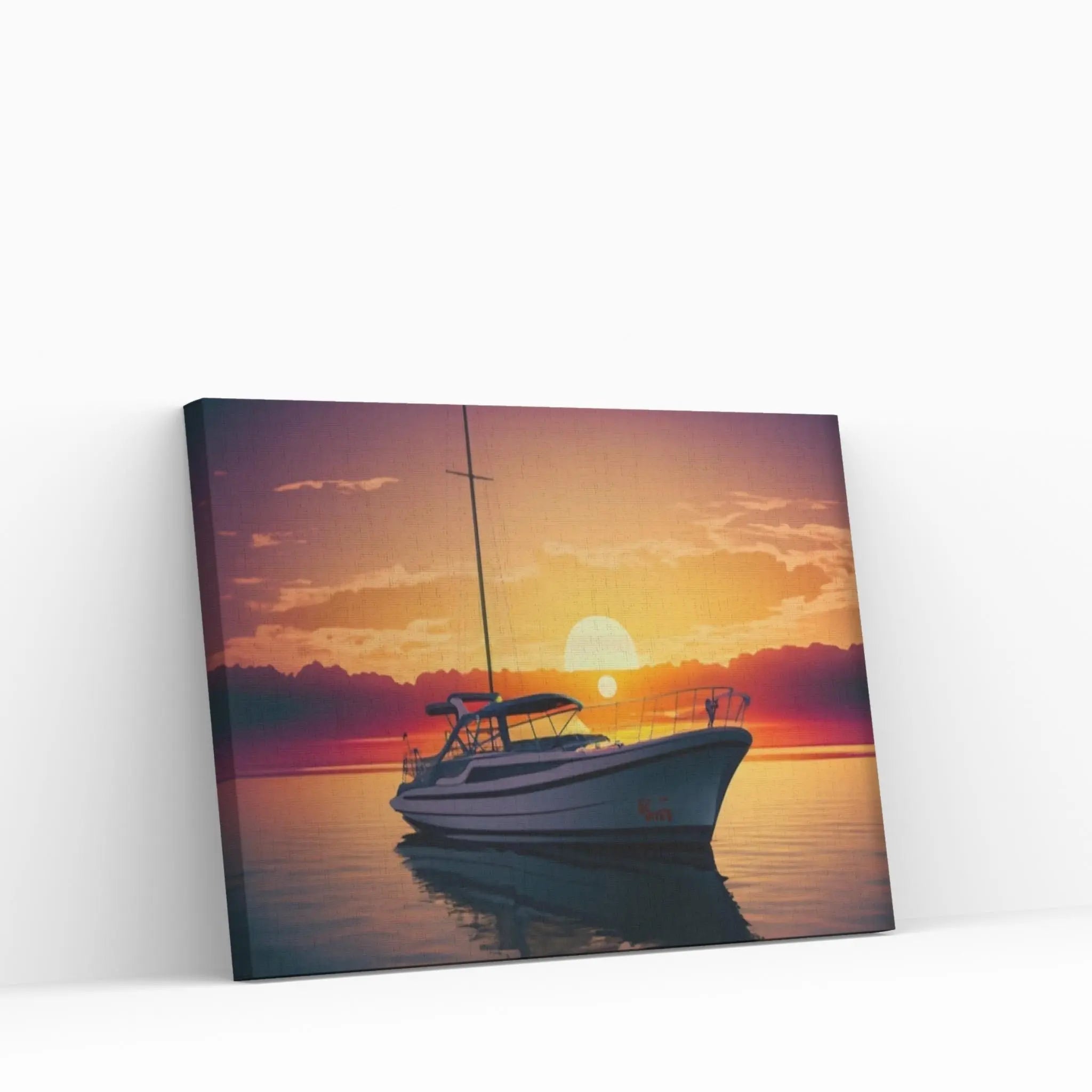 Sunset and Boat Canvas Wall Art, Home Decor Landscape Art Print - Y Canvas