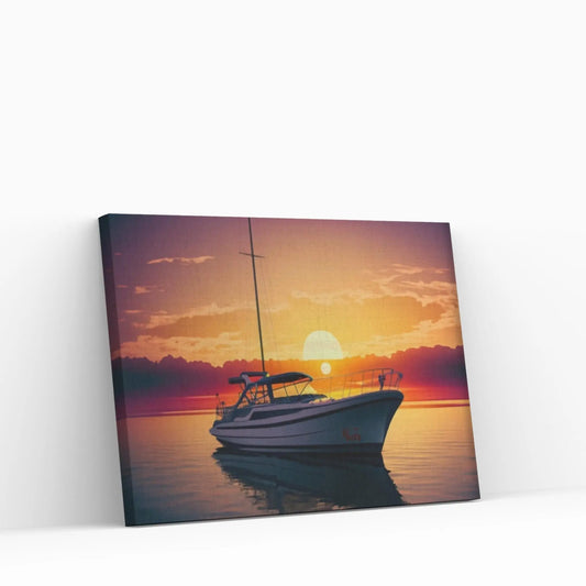 Sunset and Boat Canvas Wall Art, Home Decor Landscape Art Print - Y Canvas