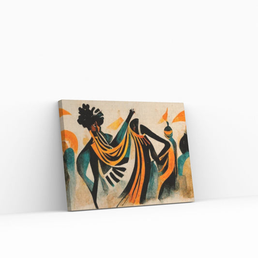 Modern African Canvas Wall Art - Colorful and Abstract Dancing People - Y Canvas