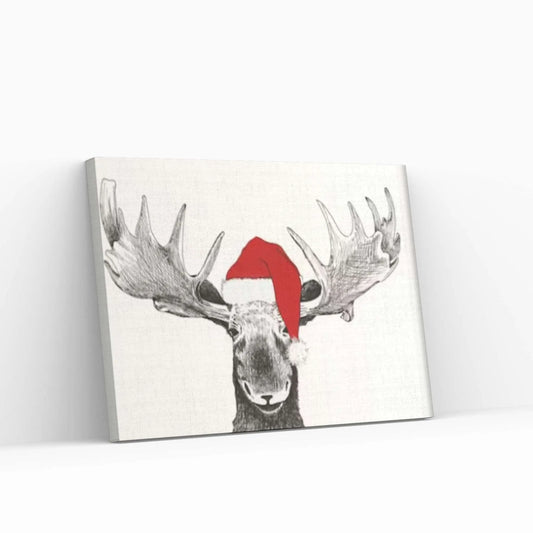 Santa Moose Pine Framed Canvas | Winter Wall Decor | Kids Room Christmas Decor - Y Canvas