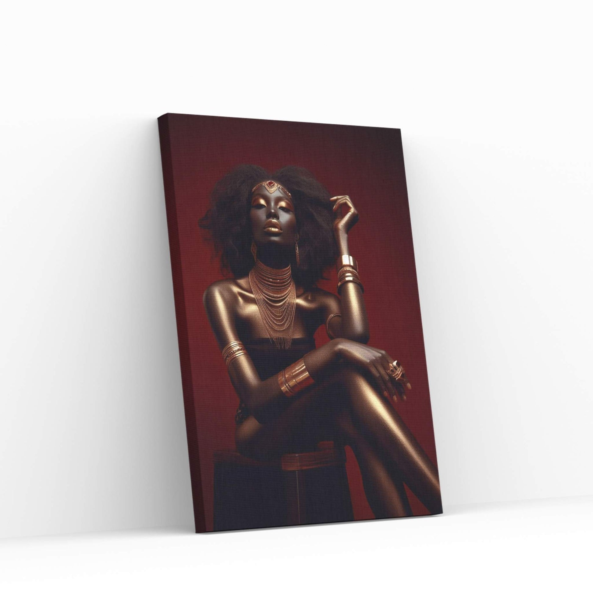 African Black Woman Gold Make-up Canvas Canvas Wall Art - Y Canvas