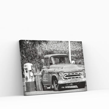 Black Arizona Series - Old Chevrolet Gas Station Canvas Wall Art - Y Canvas