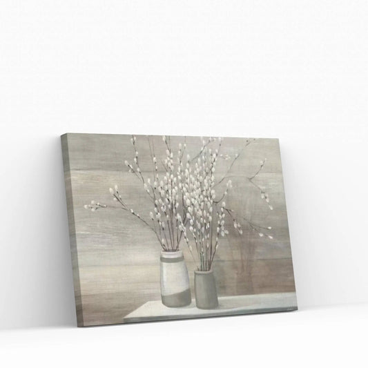 Pussy Willow Still Life Gray Pots Canvas Wall Art - Y Canvas