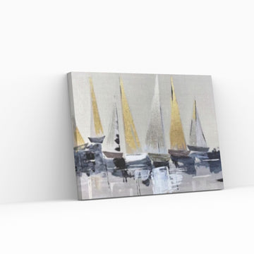 Original Sailboats Gather in The Harbor Landscape To Canvas Wall Art ,Nautical oil painting art on Canvas, Large Sailboat abstract painting - Y Canvas