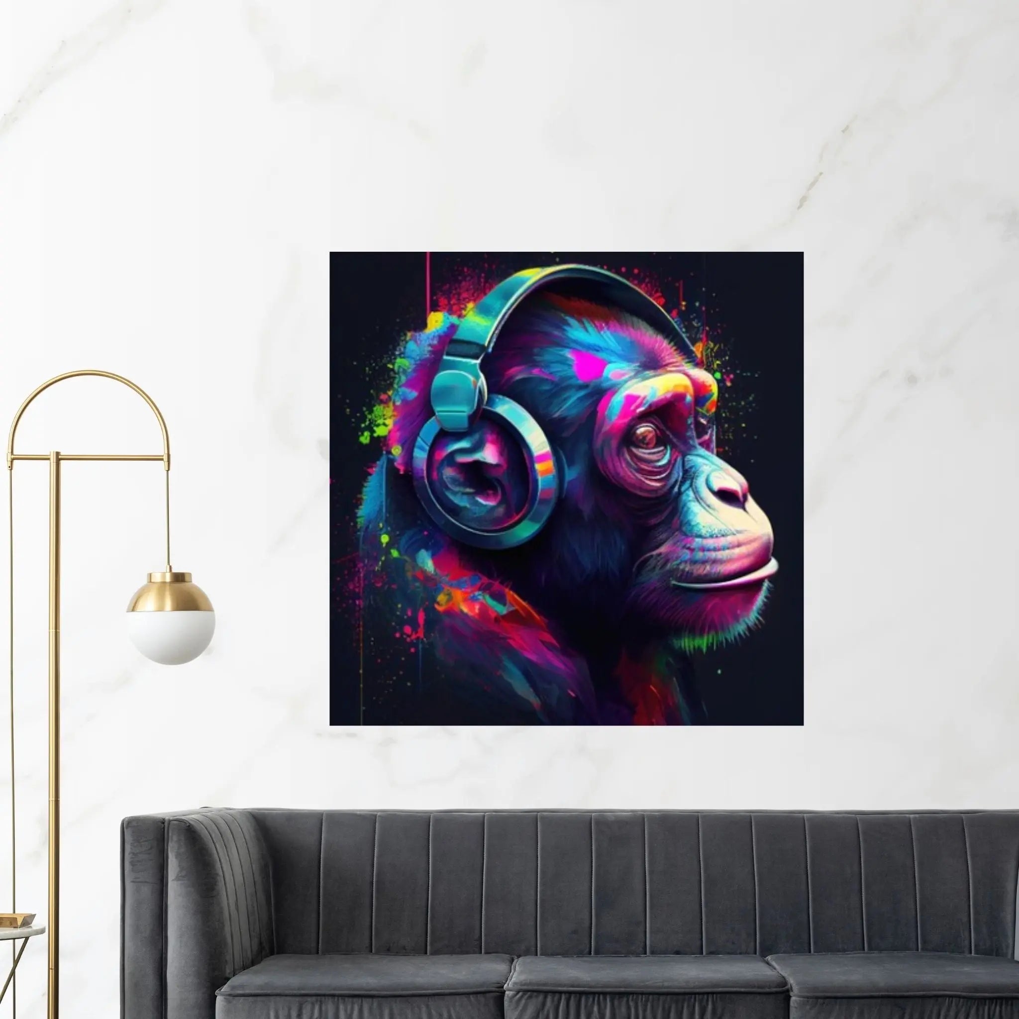 Monkey Headphones Canvas Wall Art, Abstract Decor, Monkey Decor, Monkey DJ, Banksy Monkey - Y Canvas