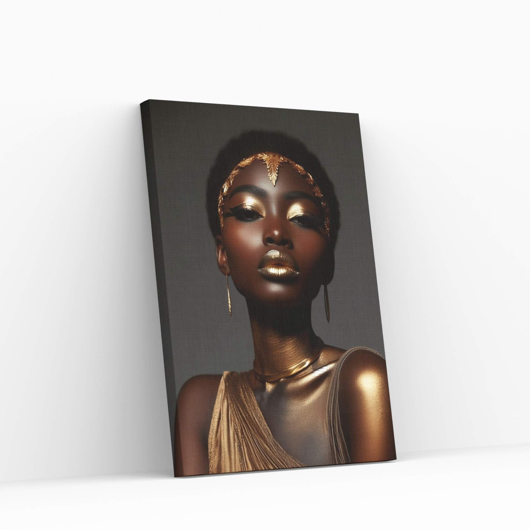 African Black Woman Gold Make-up Canvas Portrait Canvas Wall Art - Y Canvas