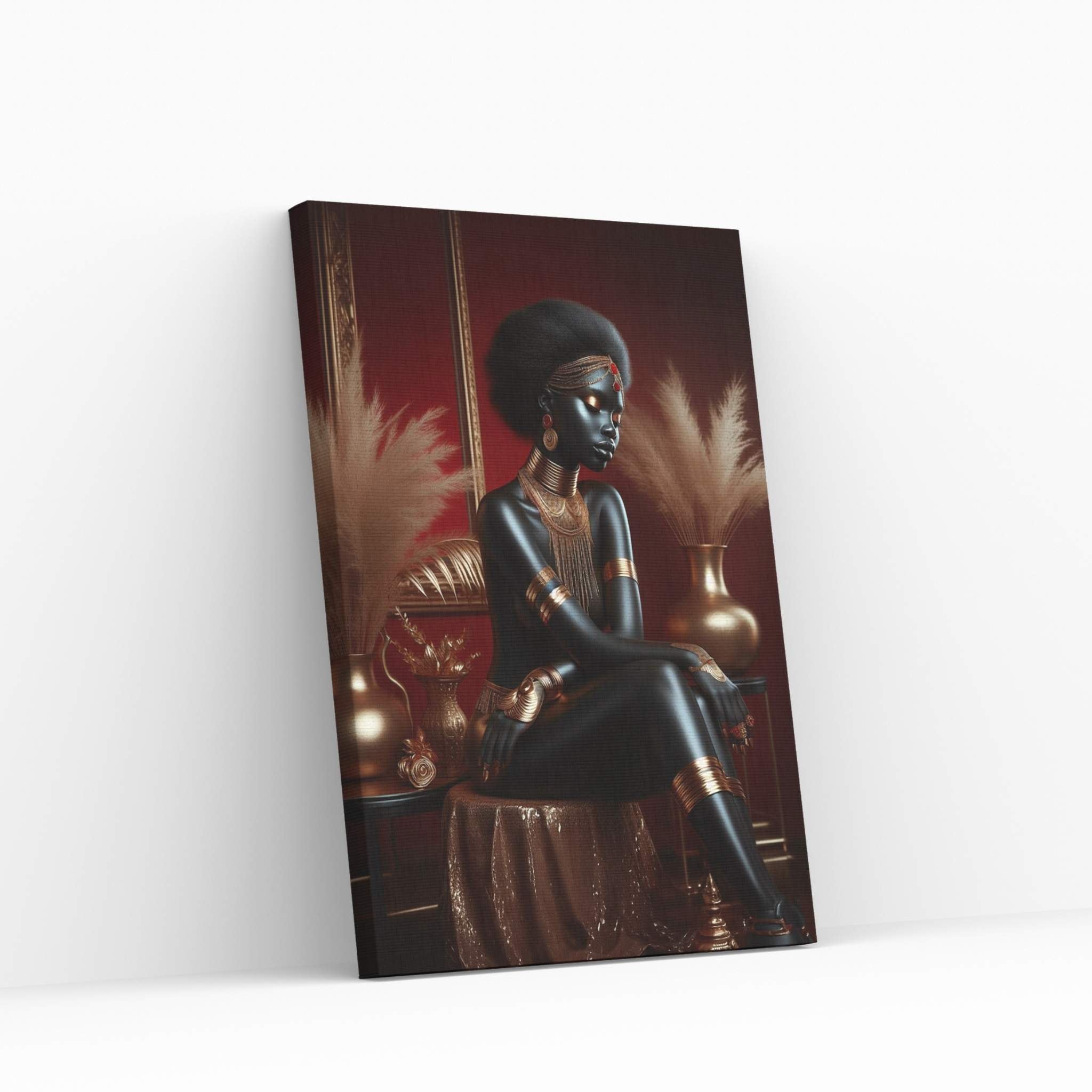 African Black Woman Gold Make-up Canvas Canvas Wall Art - Y Canvas