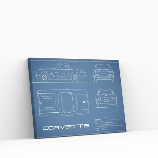 Chevrolet Corvette C1 Body Type (Blue) Canvas Wall Art - Y Canvas