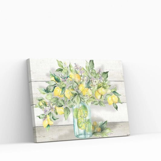 Watercolor Lemons in Mason Jar Landscape Canvas Wall Art - Y Canvas