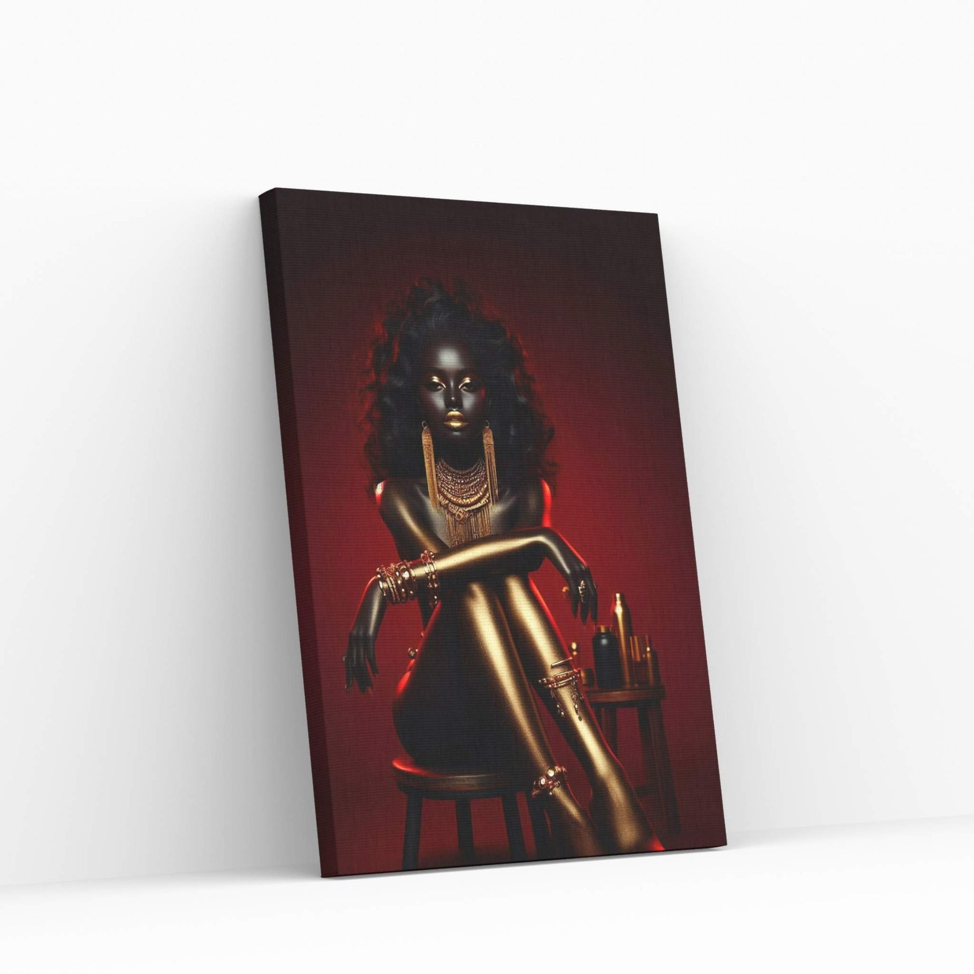 African Black Woman Gold Make-up Canvas Canvas Wall Art - Y Canvas