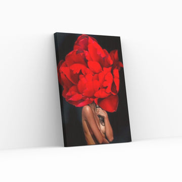 Red Rose Head Woman Canvas Painting - Y Canvas