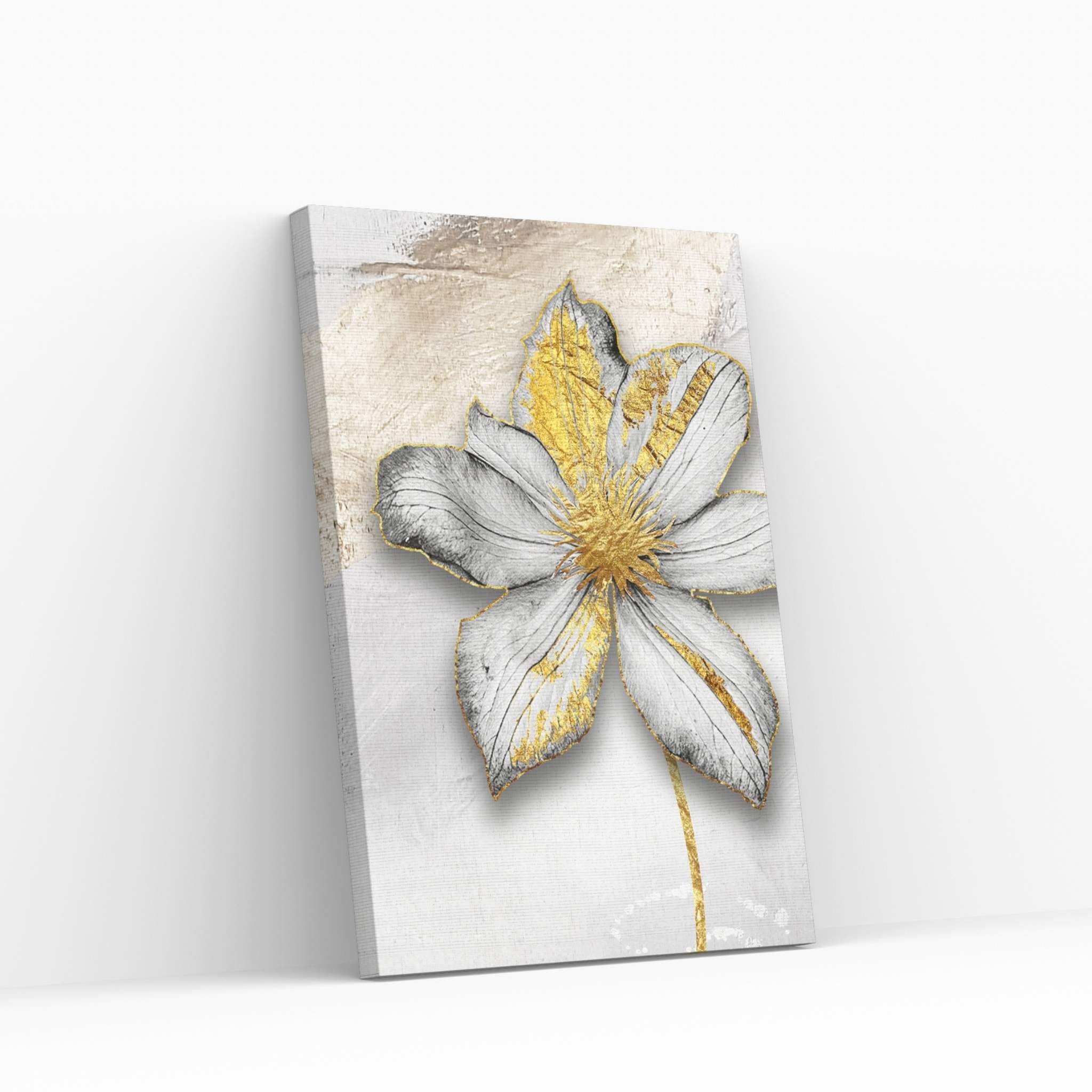 White Flower with Gold Detail Modern Abstract Canvas Wall Art - Y Canvas