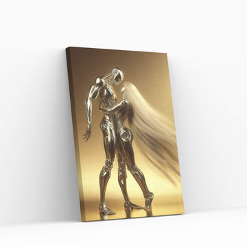 Gold Love Couple Robotics Canvas Wall Art - Y Canvas