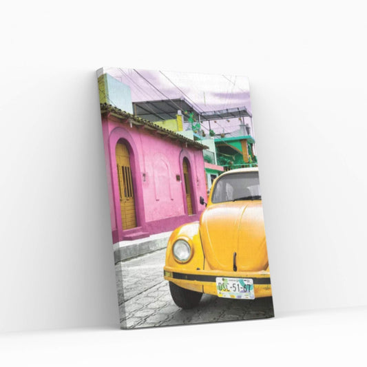 Yellow VW Beetle Car Canvas Wall Art - Y Canvas