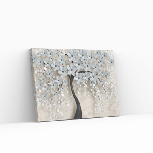 3D Tree With White Flowers Oil Painting On Canvas, White Cherry Flower, Large Wall Art, Palette Knife Painting - Y Canvas