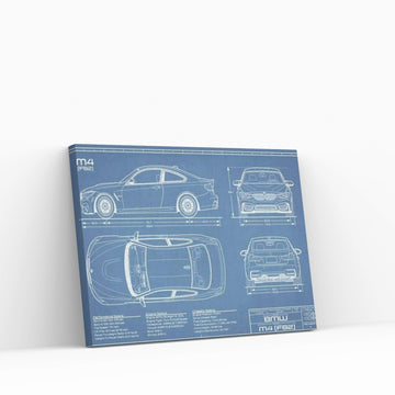 BMW M4 (F82) Blueprint Canvas Wall Art - Y Canvas