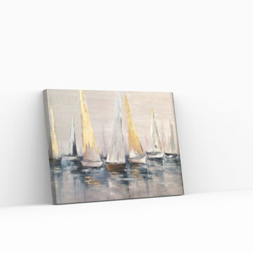 Original Sailboats Gather in The Harbor Landscape To Canvas Wall Art ,Nautical oil painting art on Canvas, Large Sailboat abstract painting - Y Canvas