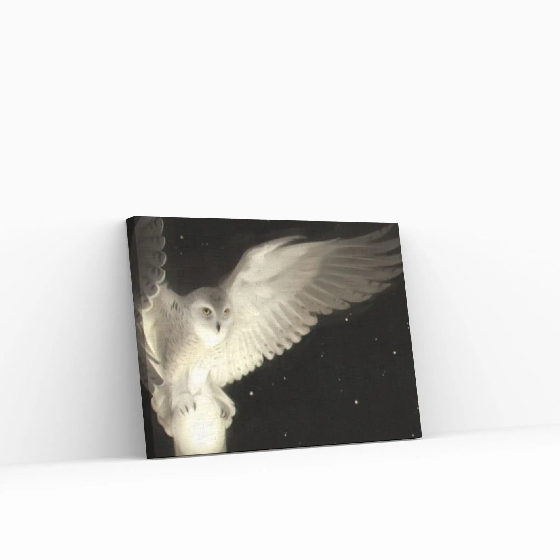 White Owl in Flight Canvas Wall Art - Y Canvas