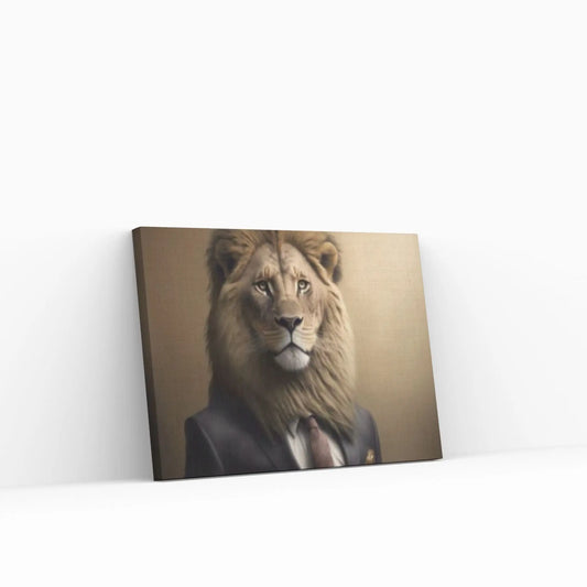 Gentleman Businessman Leo Lion Canvas Wall Art Animal Wall Art - Y Canvas