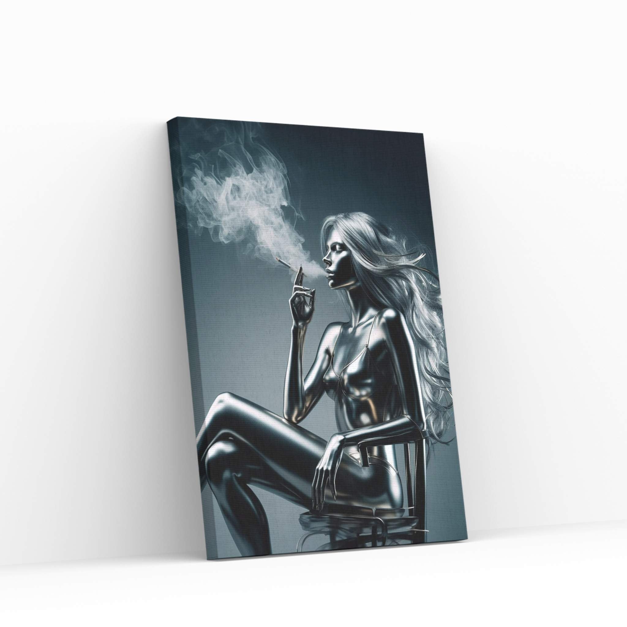 Metalic Robotics Smoke Woman Canvas Wall Art - Y Canvas