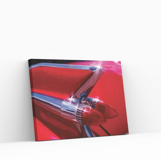 1950s Red Cadillac Car Fender Tail Fins Classic Antique Automobile Canvas Wall Art - Y Canvas