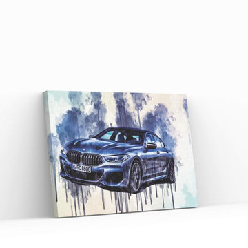 2020 BMW 8-Series Gran Front View Gray Canvas Wall Art - Y Canvas