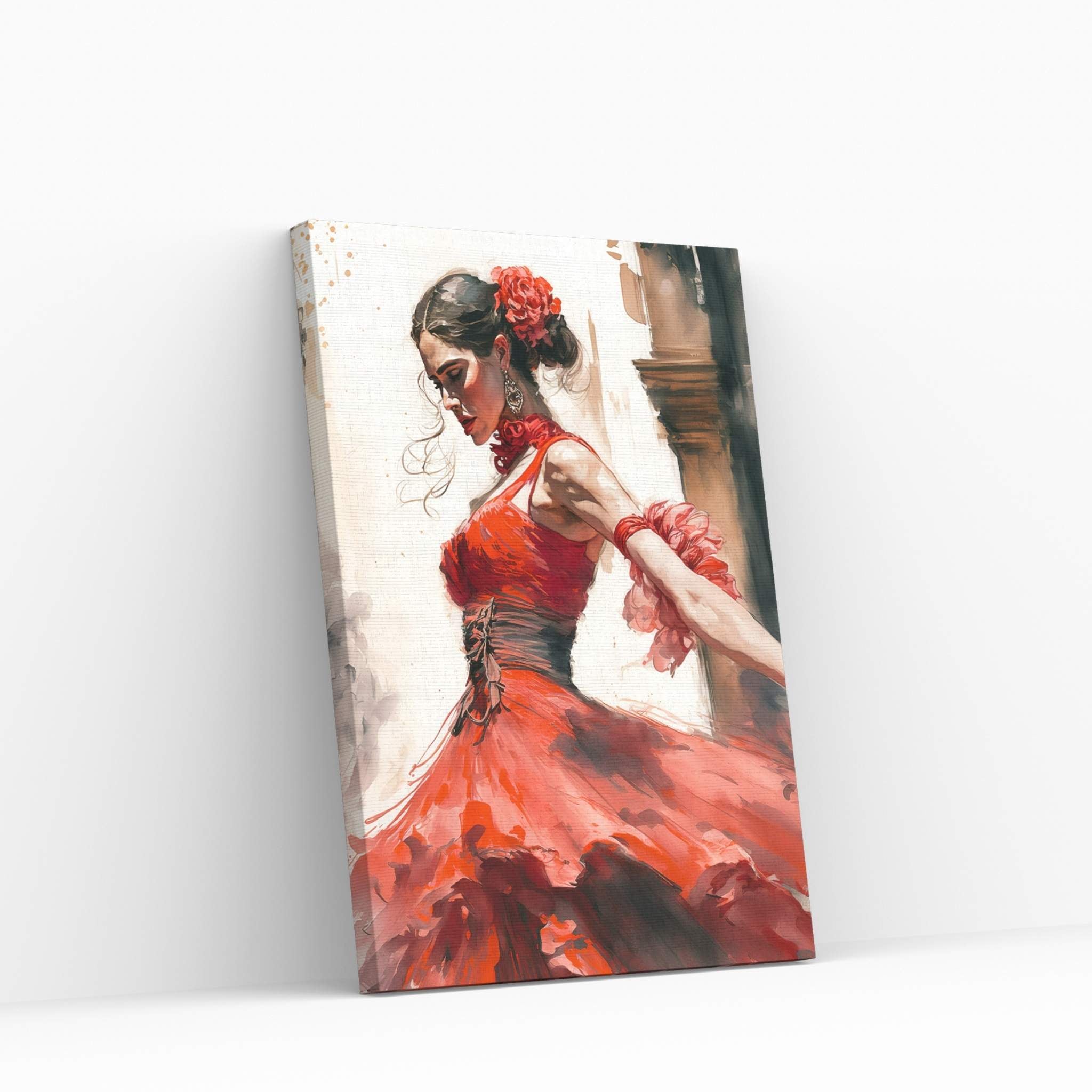 Ballerina Dancer Woman in Red Dress Canvas Art Wall Decor - Y Canvas