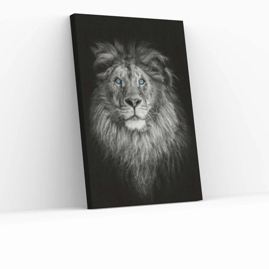 African Lion Canvas Wall Art, Lion wall art, black and white blue eyes lion Canvas Print - Y Canvas