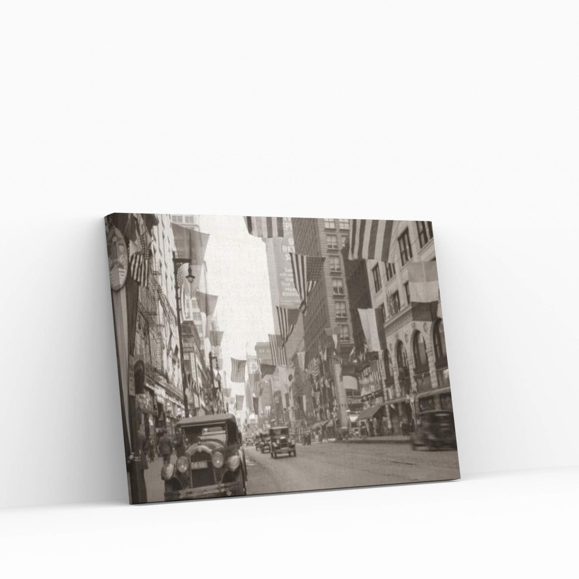 1926 Downtown Chicago State Street With American And Other National Flags Canvas Wall Art - Y Canvas