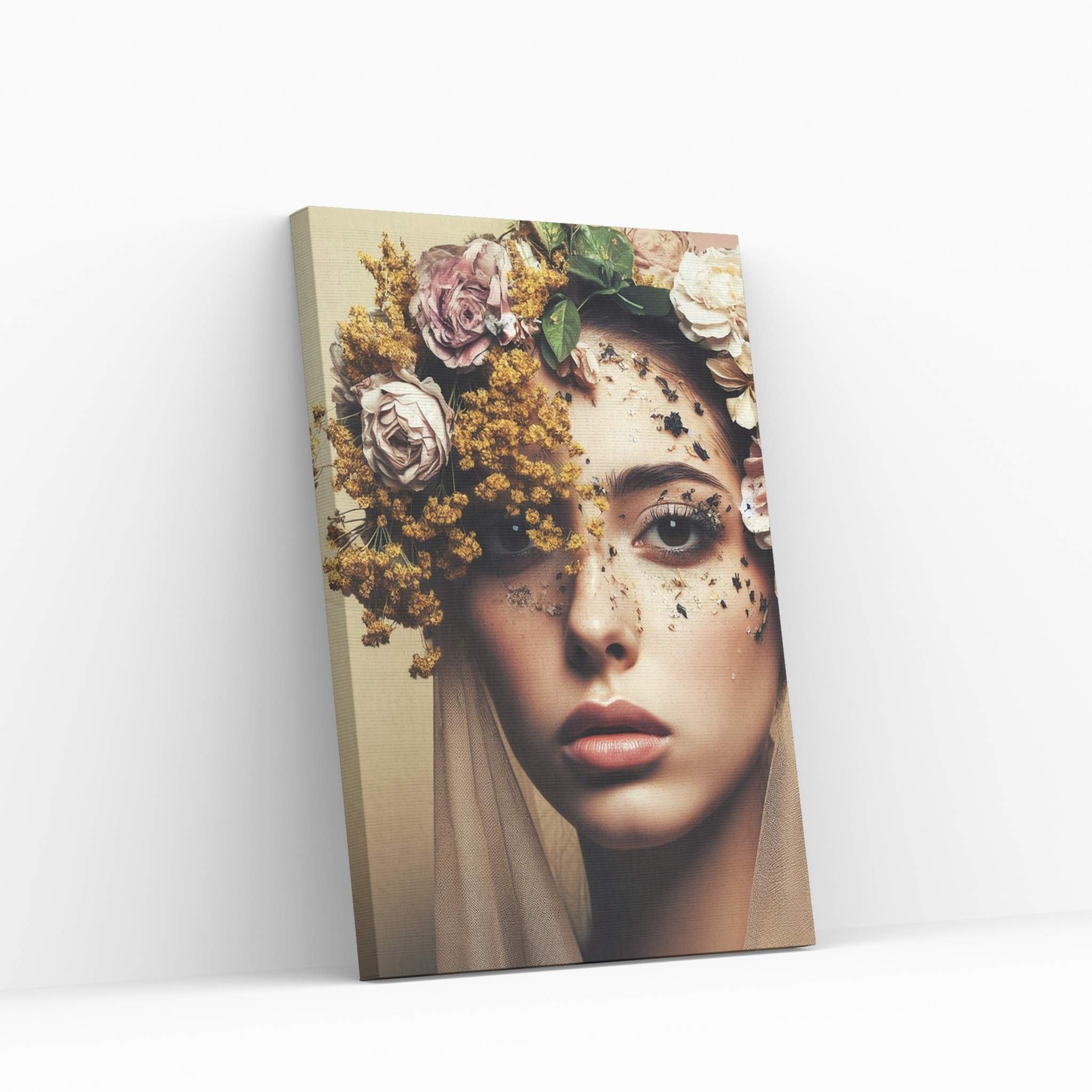 Woman Portrait Flower Head Canvas Wall Art - Y Canvas