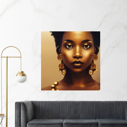 African Afro Canvas, African Woman Canvas, Gold Lip Art, Abstract Art Canvas, Ethnic Artwork, Black Woman Printed, African Gold Lip Printed - Y Canvas