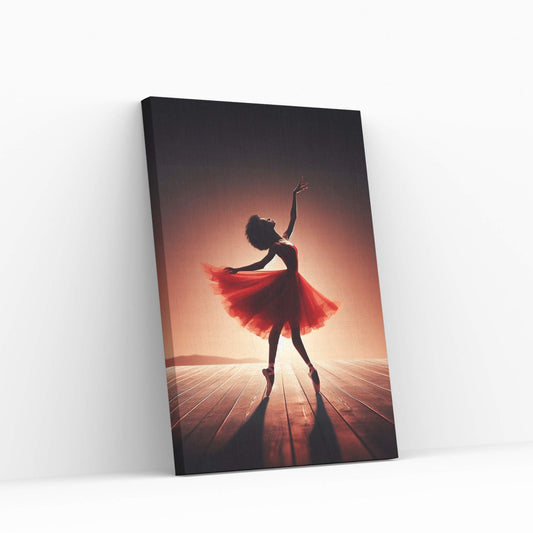 African Black Woman Ballerina in Red Dress Canvas Wall Art Home Decor - Y Canvas