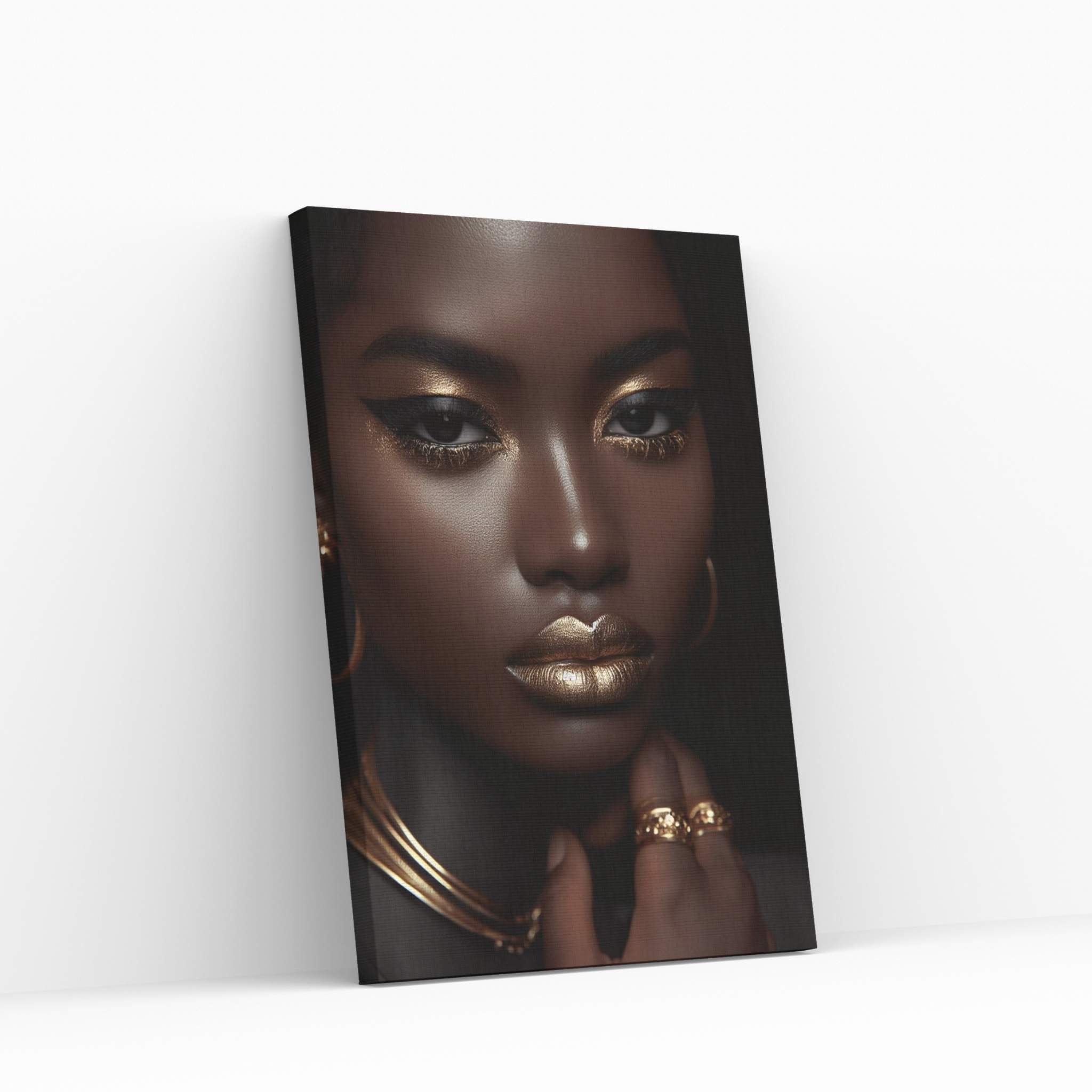 African Black Woman Gold Make-up Canvas Portrait Canvas Wall Art - Y Canvas