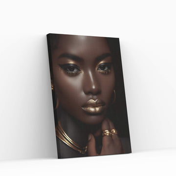 African Black Woman Gold Make-up Canvas Portrait Canvas Wall Art - Y Canvas