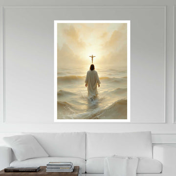 Jesus Walks on Water Christ and Cross Canvas Wall Art