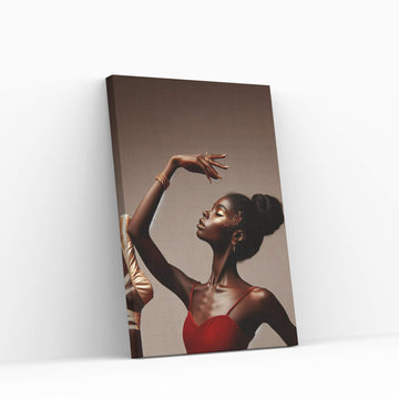 African Black Woman Ballerina in Red Dress Canvas Wall Art Home Decor - Y Canvas