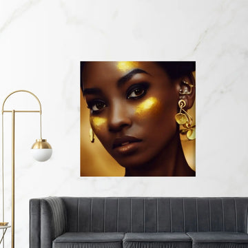 African Afro Canvas, African Woman Canvas, Gold Lip Art, Ethnic Artwork, Black Woman Printed, African Gold Lip Printed - Y Canvas