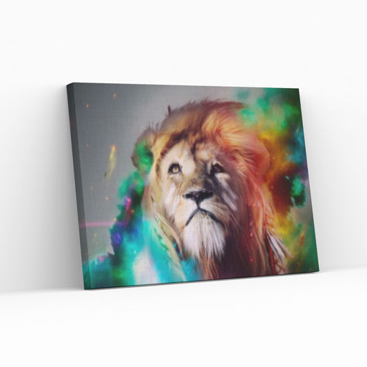 African Lion Canvas Wall Art, Colorful lion Canvas Print - Y Canvas