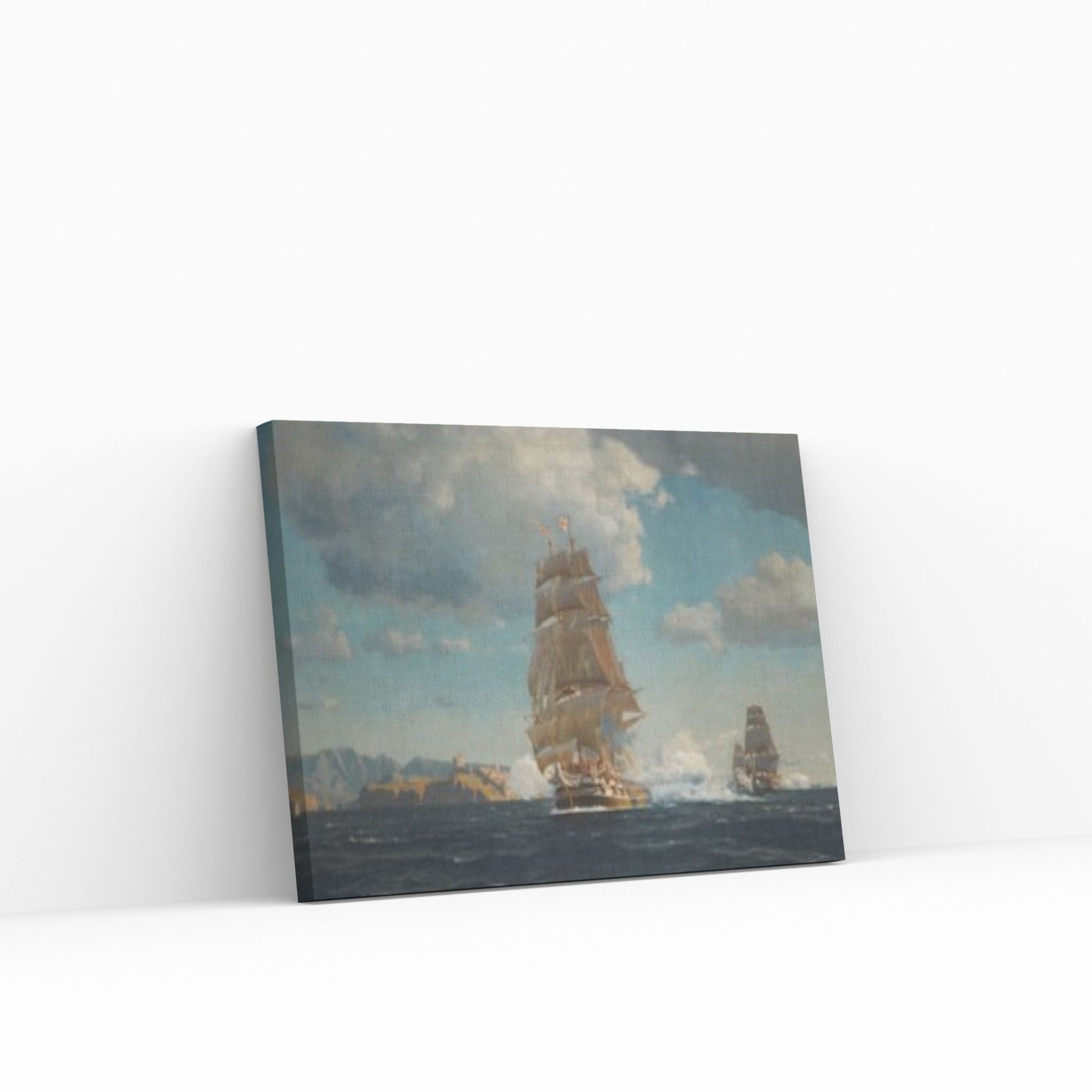 British Battleships Vintage Canvas Wall Art Painting - Vintage Seascape Painting, Ship Canvas Art - Y Canvas