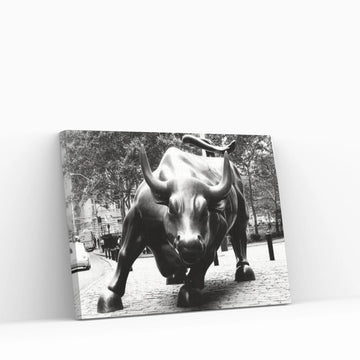 Wall Street Bull Black & White Canvas Wall Art - Y Canvas