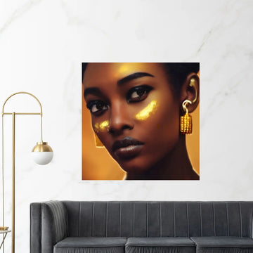 African Afro Canvas, African Woman Canvas, Gold Lip Art, Abstract Art Canvas, Ethnic Artwork, Black Woman Printed, African Gold Lip Printed - Y Canvas