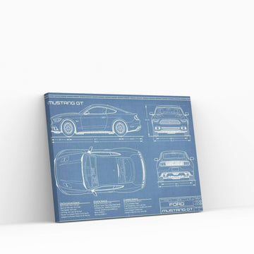 Mustang GT (2015-2017) Blueprint Canvas Wall Art - Y Canvas