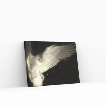 White Owl in Flight Canvas Wall Art - Y Canvas