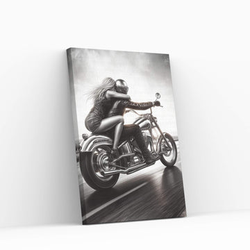 Metallic Couple Eiding A Motorcycle Canvas Wall Art - Y Canvas