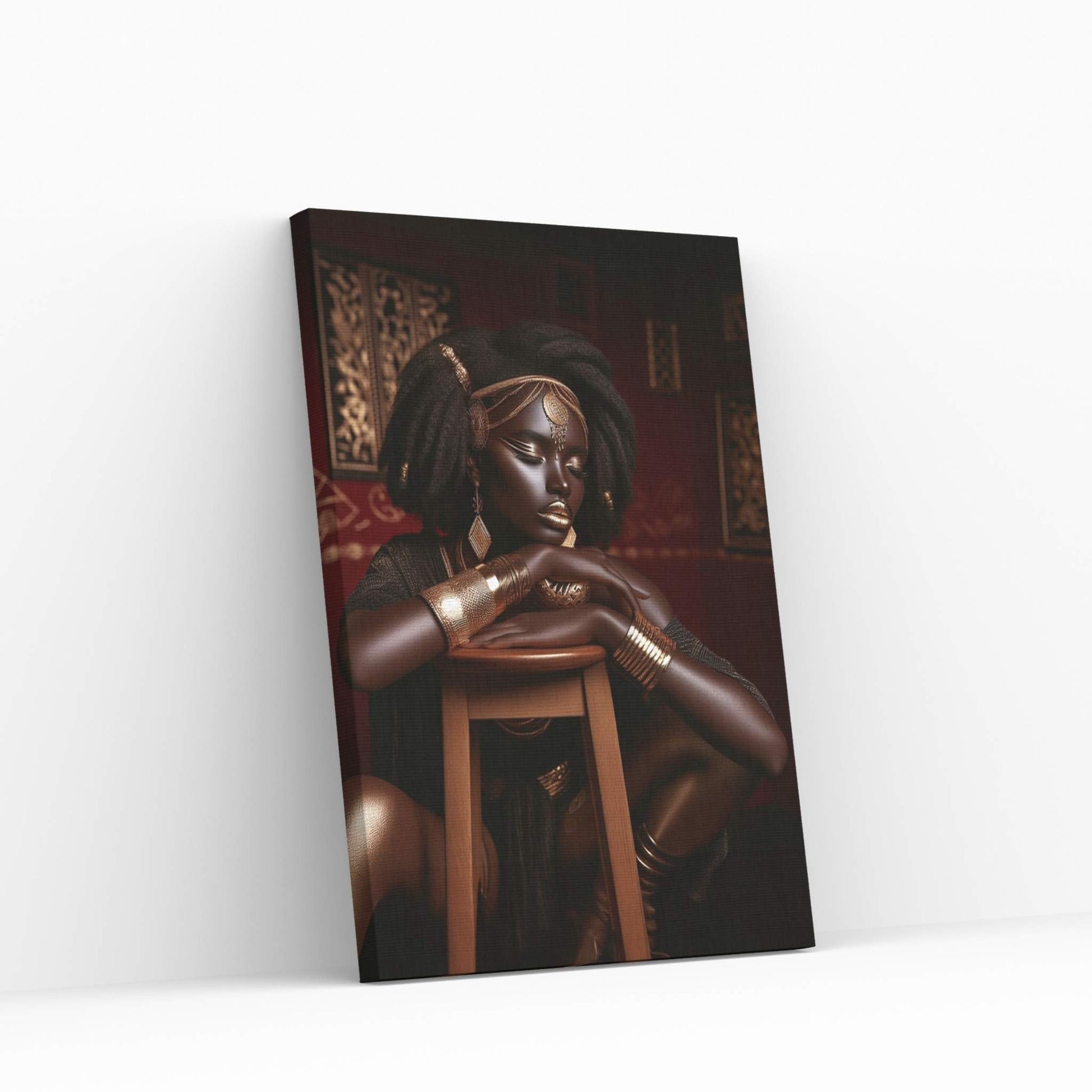 African Black Woman Gold Make-up Canvas Canvas Wall Art - Y Canvas